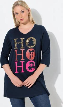 Ulla Popken Longshirt Longshirt Ho Ho Ho A-Linie V-Ausschnitt Langarm