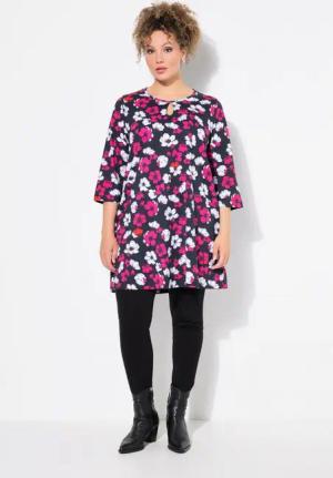 Ulla Popken Longshirt Longshirt Keyhole A-Linie Rundhals 3/4-Arm