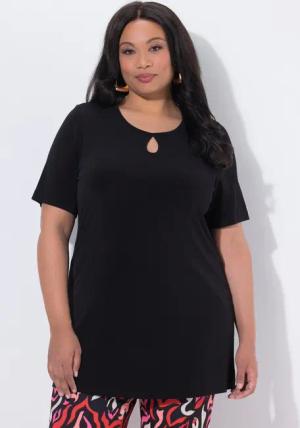 Ulla Popken Longshirt Longshirt Keyhole A-Linie Rundhals Halbarm