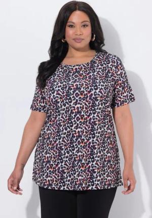 Ulla Popken Longshirt Longshirt Leomuster A-Linie Rundhals Halbarm