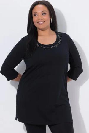 Ulla Popken Longshirt Longshirt Nieten A-Linie Rundhals 3/4-Arm