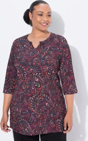 Ulla Popken Longshirt Longshirt Paisley A-Linie Tunika-Ausschnitt