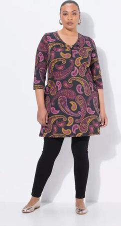 Ulla Popken Longshirt Longshirt Paisley A-Linie V-Ausschnitt 3/4-Arm