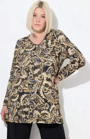Ulla Popken Longshirt Longshirt Paisley A-Linie V-Ausschnitt Langarm