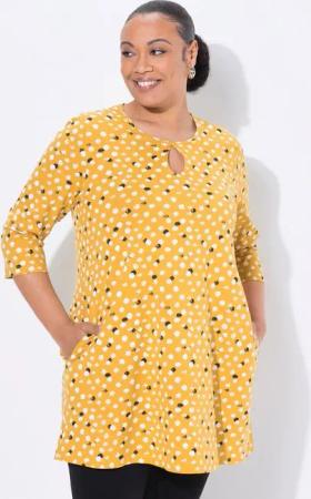 Ulla Popken Longshirt Longshirt Punkte A-Linie Rundhals 3/4-Arm