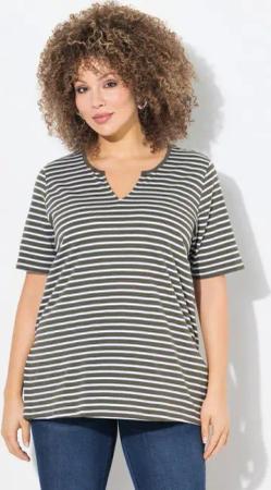 Ulla Popken Longshirt Longshirt Ringel A-Linie Rundhals Halbarm