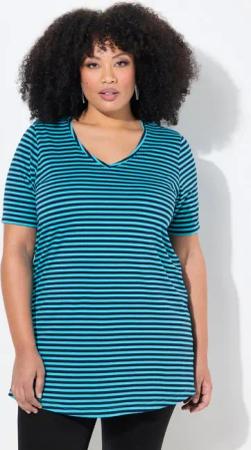 Ulla Popken Longshirt Longshirt Streifen A-Linie V-Ausschnitt Halbarm