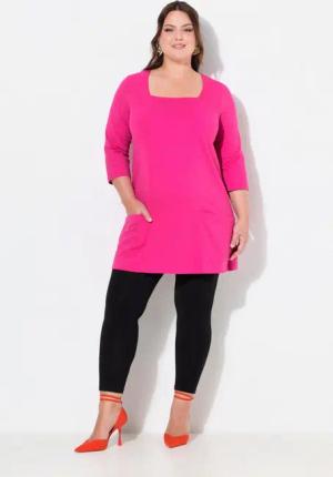 Ulla Popken Longshirt Longshirt Taschen A-Linie Carree-Ausschnitt