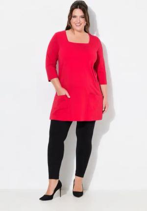 Ulla Popken Longshirt Longshirt Taschen A-Linie Carree-Ausschnitt