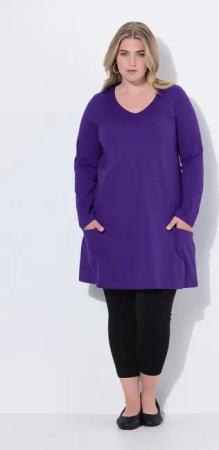 Ulla Popken Longshirt Longshirt Taschen A-Linie V-Ausschnitt Langarm