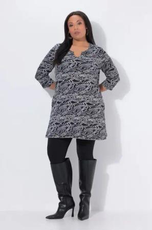 Ulla Popken Longshirt Longshirt Wellen A-Linie Tunika-Ausschnitt 3/4-Arm