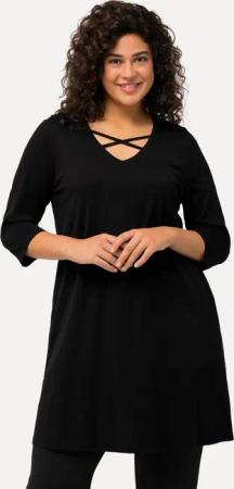 Ulla Popken Longshirt Longshirt Zierbänder A-Linie V-Ausschnitt 3/4-Arm