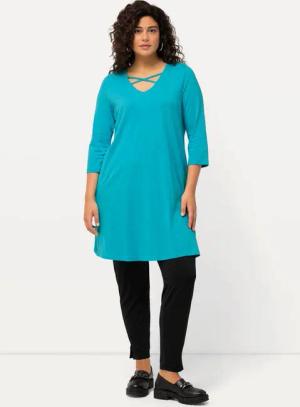 Ulla Popken Longshirt Longshirt Zierbänder A-Linie V-Ausschnitt 3/4-Arm
