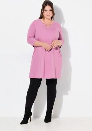 Ulla Popken Longshirt Longshirt Zierbänder A-Linie V-Ausschnitt 3/4-Arm