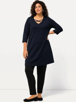 Ulla Popken Longshirt Longshirt Zierbänder A-Linie V-Ausschnitt 3/4-Arm
