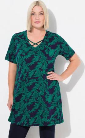 Ulla Popken Longshirt Longshirt Zierbänder A-Linie V-Ausschnitt Halbarm