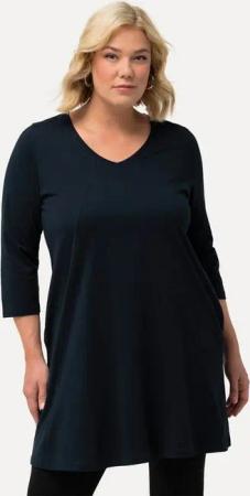 Ulla Popken Longshirt Longshirt Ziernähte A-Linie V-Ausschnitt 3/4-Arm