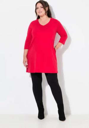 Ulla Popken Longshirt Longshirt Ziernähte A-Linie V-Ausschnitt 3/4-Arm