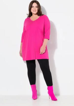 Ulla Popken Longshirt Longshirt Ziernähte A-Linie V-Ausschnitt 3/4-Arm