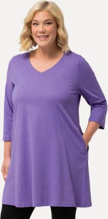 Ulla Popken Longshirt Longshirt Ziernähte A-Linie V-Ausschnitt 3/4-Arm