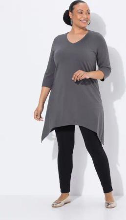 Ulla Popken Longshirt Longshirt Zipfelsaum A-Linie V-Ausschnitt 3/4-Arm
