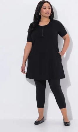 Ulla Popken Longshirt Longshirt Zipper A-Linie Rundhals Halbarm