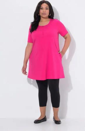 Ulla Popken Longshirt Longshirt Zipper A-Linie Rundhals Halbarm