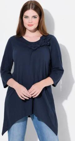 Ulla Popken Longshirt Shirt 3D-Blüten Rundhals 3/4-Arm Biobaumwolle