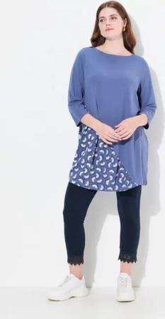 Ulla Popken Longshirt Shirt A-Linie U-Boot-Ausschnitt 3/4-Arm