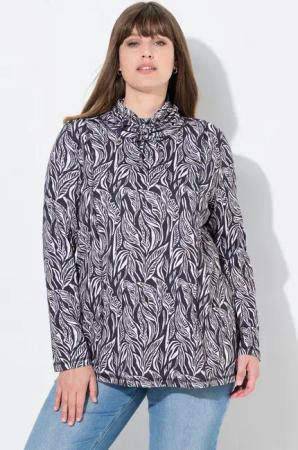 Ulla Popken Longshirt Shirt Blätter Stehkragen Langarm Biobaumwolle