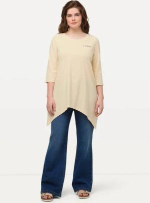 Ulla Popken Longshirt Shirt Herz Zipfelsaum Rundhals 3/4-Arm