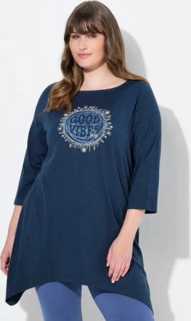 Ulla Popken Longshirt Shirt Motivdruck A-Linie U-Boot-Ausschnitt 3/4-Arm