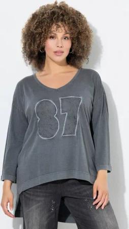 Ulla Popken Longshirt Shirt Oversized V-Ausschnitt 3/4-Arm hinten länger