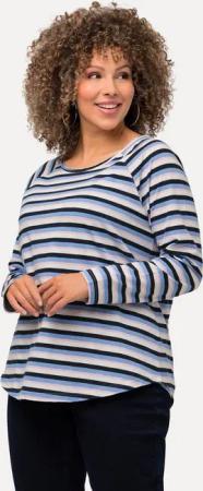 Ulla Popken Longshirt Shirt Ringel A-Linie Rundhals Langarm