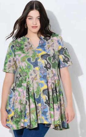 Ulla Popken Longshirt T-Shirt A-Linie Tunika-Ausschnitt Halbarm