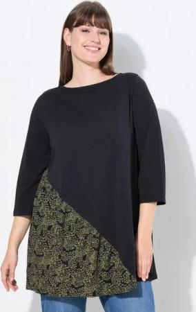 Ulla Popken Longshirt T-Shirt A-Linie U-Boot-Ausschnitt 3/4-Arm