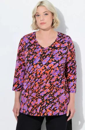 Ulla Popken Longshirt T-Shirt A-Linie V-Ausschnitt 3/4-Arm