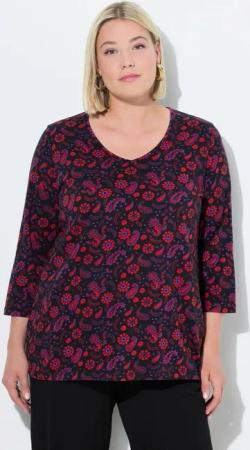 Ulla Popken Longshirt T-Shirt A-Linie V-Ausschnitt 3/4-Arm