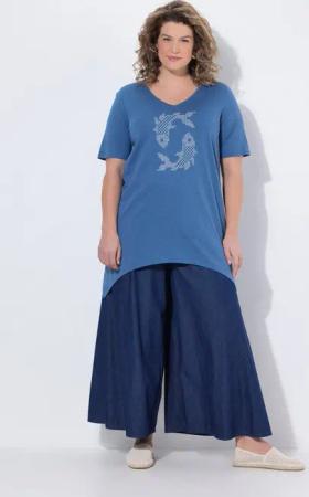 Ulla Popken Longshirt T-Shirt Fisch A-Linie Rundhals Halbarm