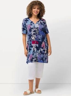 Ulla Popken Longshirt T-Shirt Patchdruck A-Linie Tunika-Ausschnitt