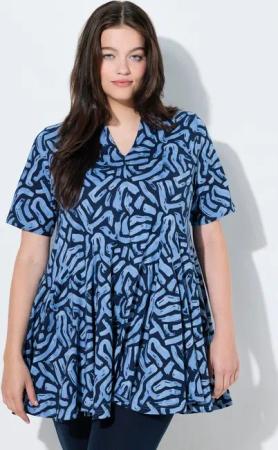 Ulla Popken Longshirt T-Shirt Tunika-Ausschnitt Halbarm Biobaumwolle