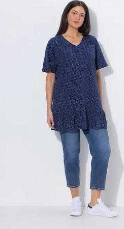 Ulla Popken Longshirt T-Shirt Volant A-Linie V-Ausschnitt