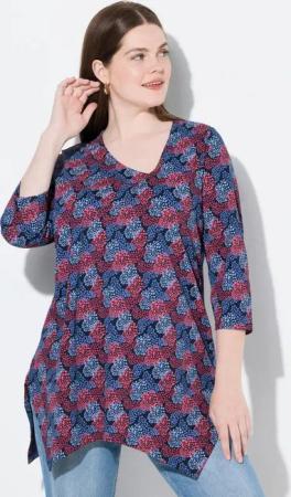 Ulla Popken Longshirt T-Shirt Zipfelsaum V-Ausschnitt 3/4-Arm