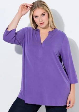 Ulla Popken Longshirt Tunika-Shirt A-Linie Tunika-Ausschnitt 3/4-Arm
