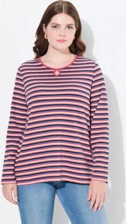 Ulla Popken Longsleeve Ringelshirt Keyhole Rundhals Langarm Biobaumwolle