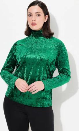 Ulla Popken Longsleeve Samtshirt Stehkragen Slim Langarm