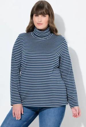 Ulla Popken Longsleeve Shirt gerippt Slim Rollkragen Langarm Biobaumwolle