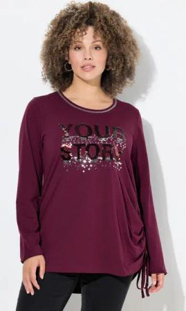 Ulla Popken Longsleeve Shirt Pailletten-Schriftzug Classic Rundhals