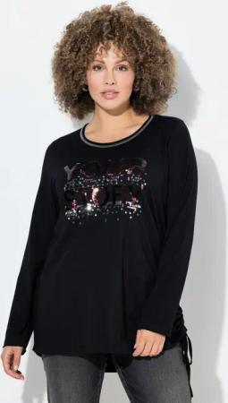 Ulla Popken Longsleeve Shirt Pailletten-Schriftzug Classic Rundhals