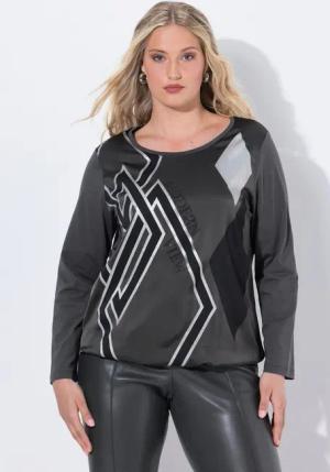 Ulla Popken Longsleeve Shirt Rhomben Rundhals Langarm Gummisaum